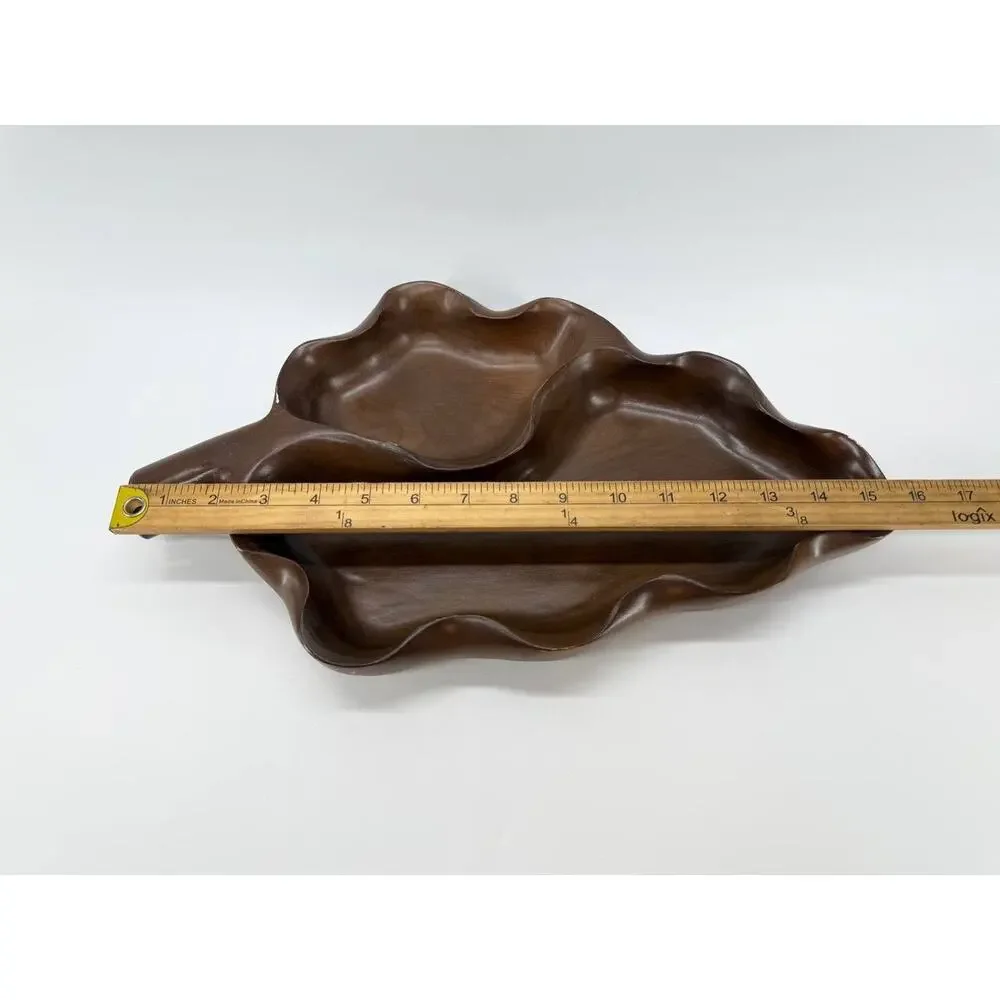 Wood Leaf Shaped Divided Serving Tray 2 Section Platter 2.35 lb